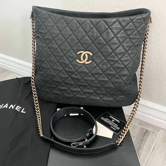 CHANEL Handbags - Chanel Black Caviar Leather Quilted Hobo Crossbody Bag